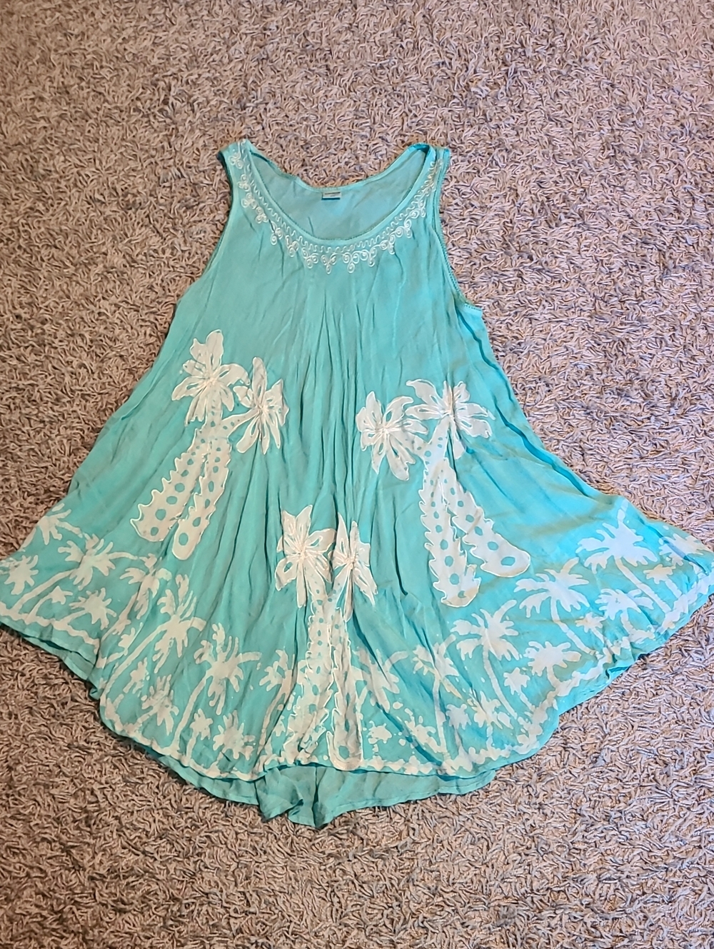 Shoreline Aqua Palm-Print Swing Midi Dress